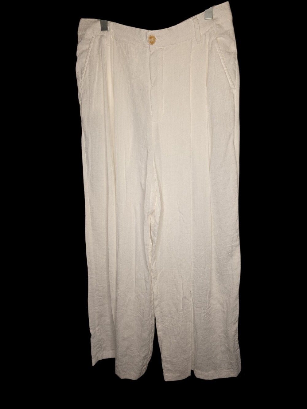 Free People Big Leg White High-Waist Linen Blend Pleated Trousers 14 Boho